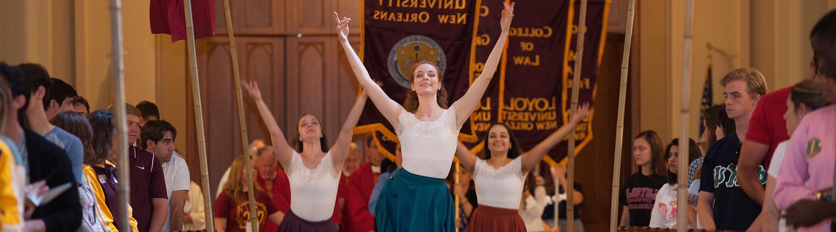 Students dancing at Mass of the Holy Spirit